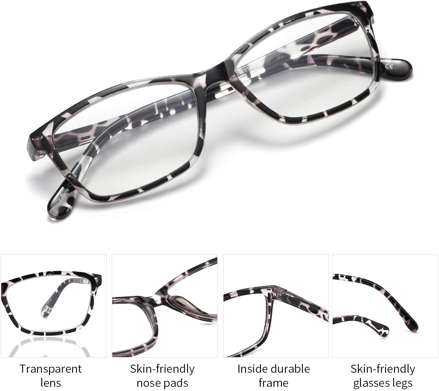 Yuluki 3 Pack Reading Glasses Blue Light Blocking,Lightweight Comfortable Rectangle Readers for Men Women,Fashion Eyeglasses 1.0
