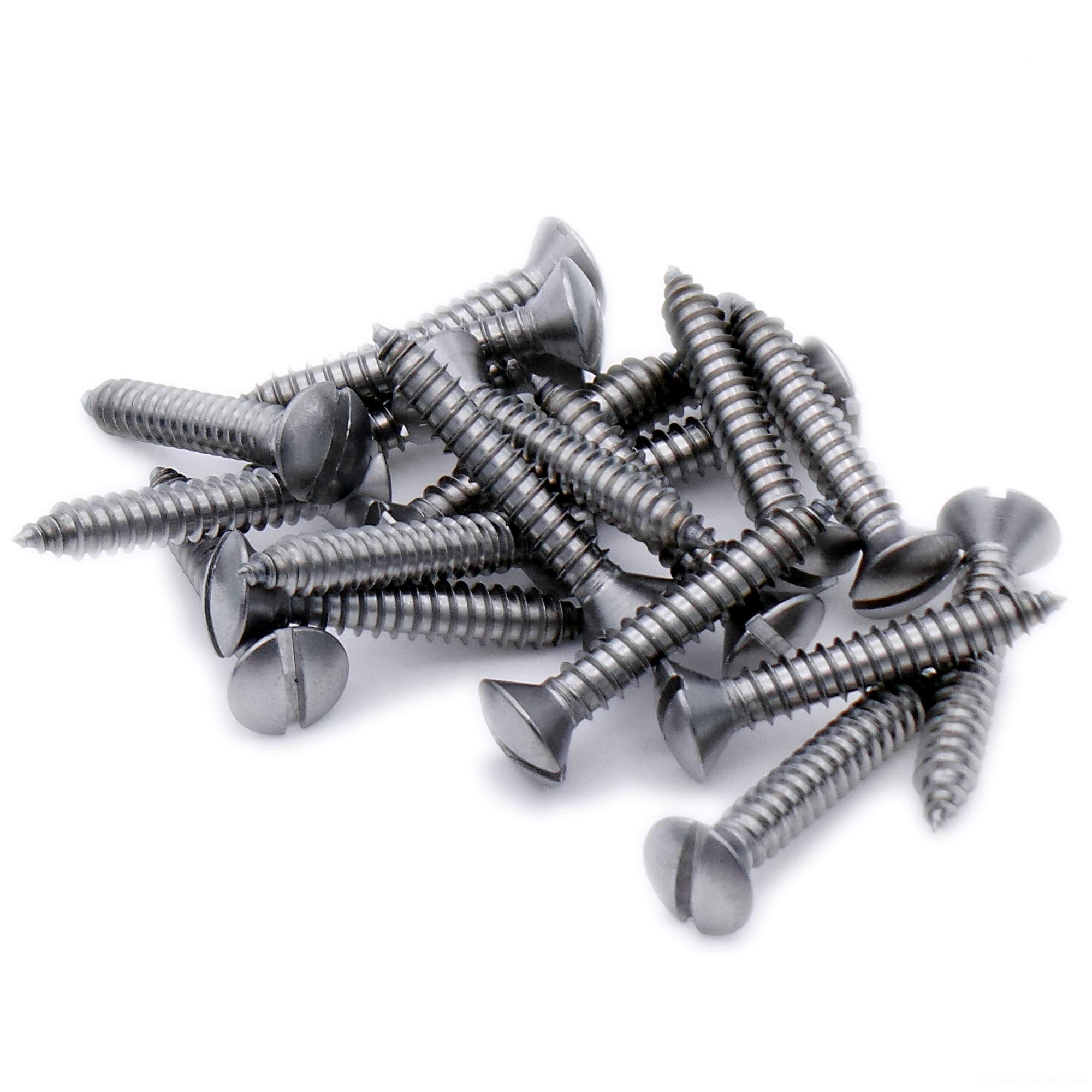 Singularity Supplies Silver No.7 X 0.375 (3.9Mm X 9.5Mm) Slot Raised Countersunk Self-Tapping Screw - Stainless Steel (A2) (Pack Of 20)