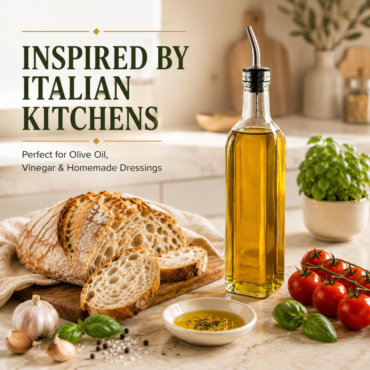 Aceitero y vinagrero italiano de vidrio, de 470 ml, dispensador de aceite de oliva con boquilla de acero inoxidable