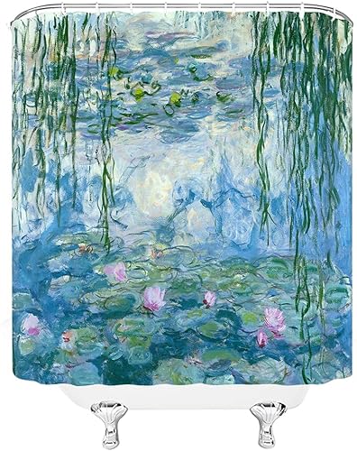 Miniatura 5 de Juego de cortina de ducha con pintura famosa, pintura al óleo, arte clásico retro monet, lirio de agua, Van Gogh, noche estrellada, girasol,