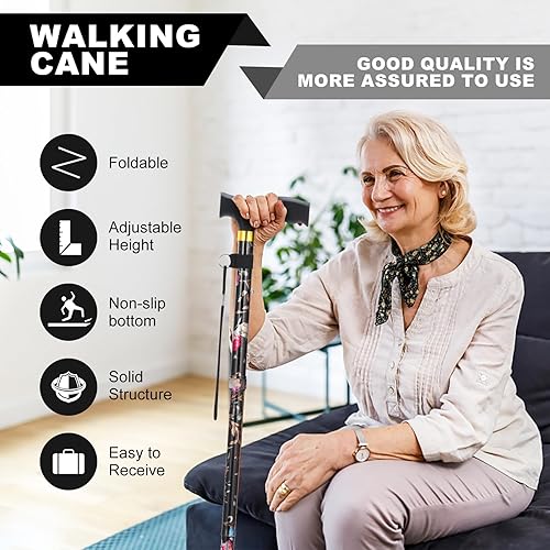 Miniatura 4 de Bastón plegable para mujeres y hombres, plegable, ligero, elegante, plegable Bastones para personas mayores y adultos con cómodo mango en T