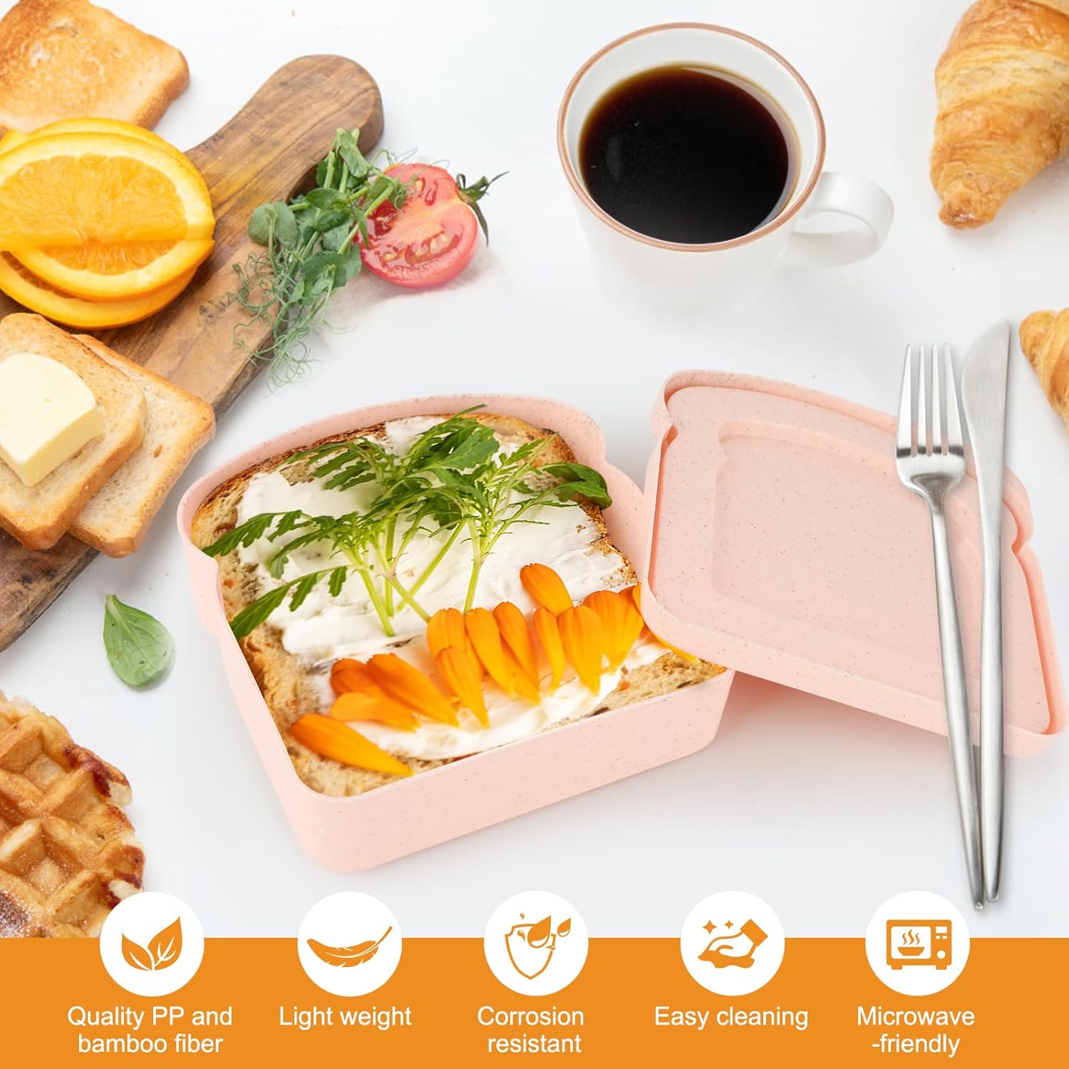 Sandwich Containers, 2Pcs Sandwich Box, Reusable Sliced Toast box, Bread Holder Container for Lunch, Sandwich Keeper for Adults, Microwave & Dishwasher Safe (Pink, Grey) - Image 4