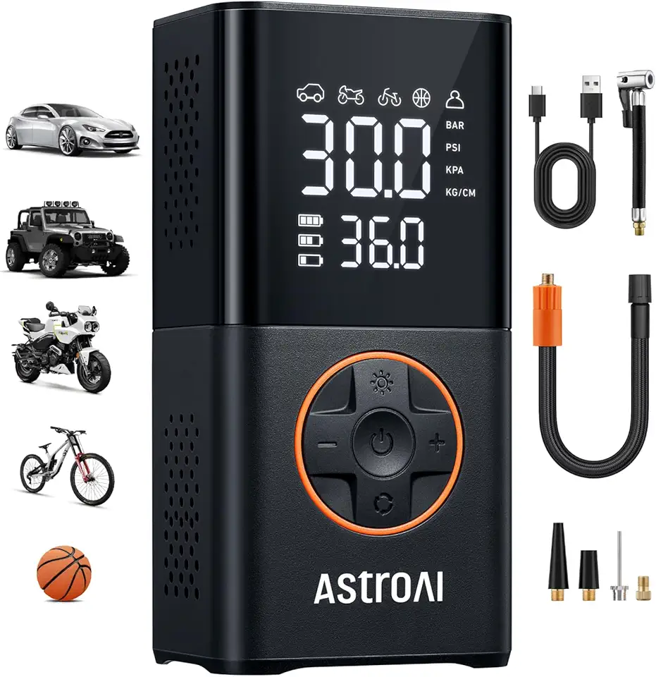 AstroAI Compressor de Ar Portátil L7 para Carro, Inflador de Pneus, Bomba de Ar para Carro, Bomba de Ar Automática de 150 PSI 12 V com Medidor Digital