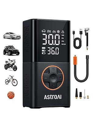 AstroAI L7 Tire Inflator Portable Air Compressor Cordless Mini Bike Pump with Digital Dual Values Display, 150 PSI Car Tires Air Pump with LED Lights&Pressure Gauge for Auto, Motorcycles, Bikes, Balls