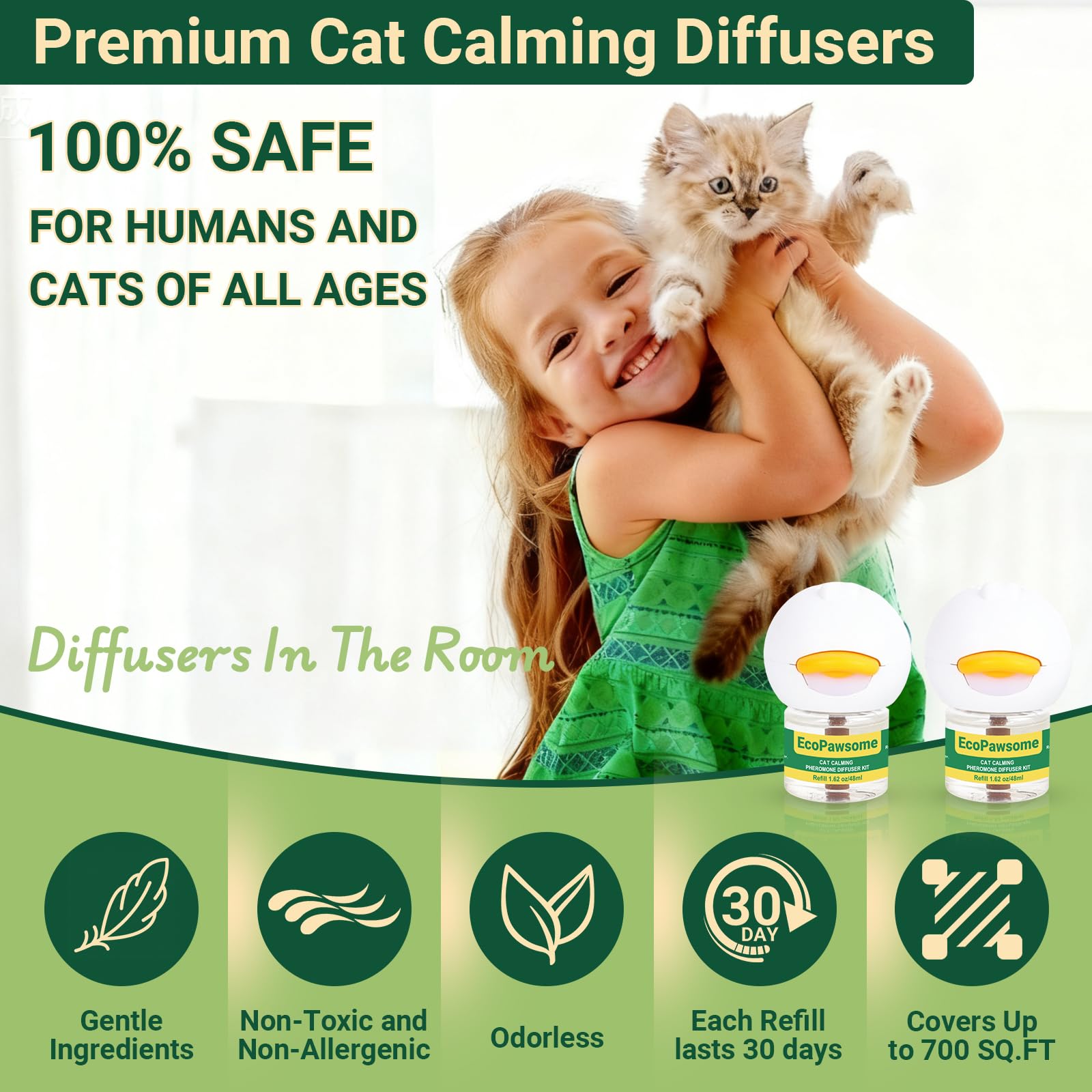 Cat Calming Diffuser and Calming Collar for Cats: Cat Calming Collar - Cat Calming Pheromone Diffuser-St. Patricks Day Cat Collar-Pheromones for Cats (2 Diffusers+2 Refills+2 Collars，Green) - image 6