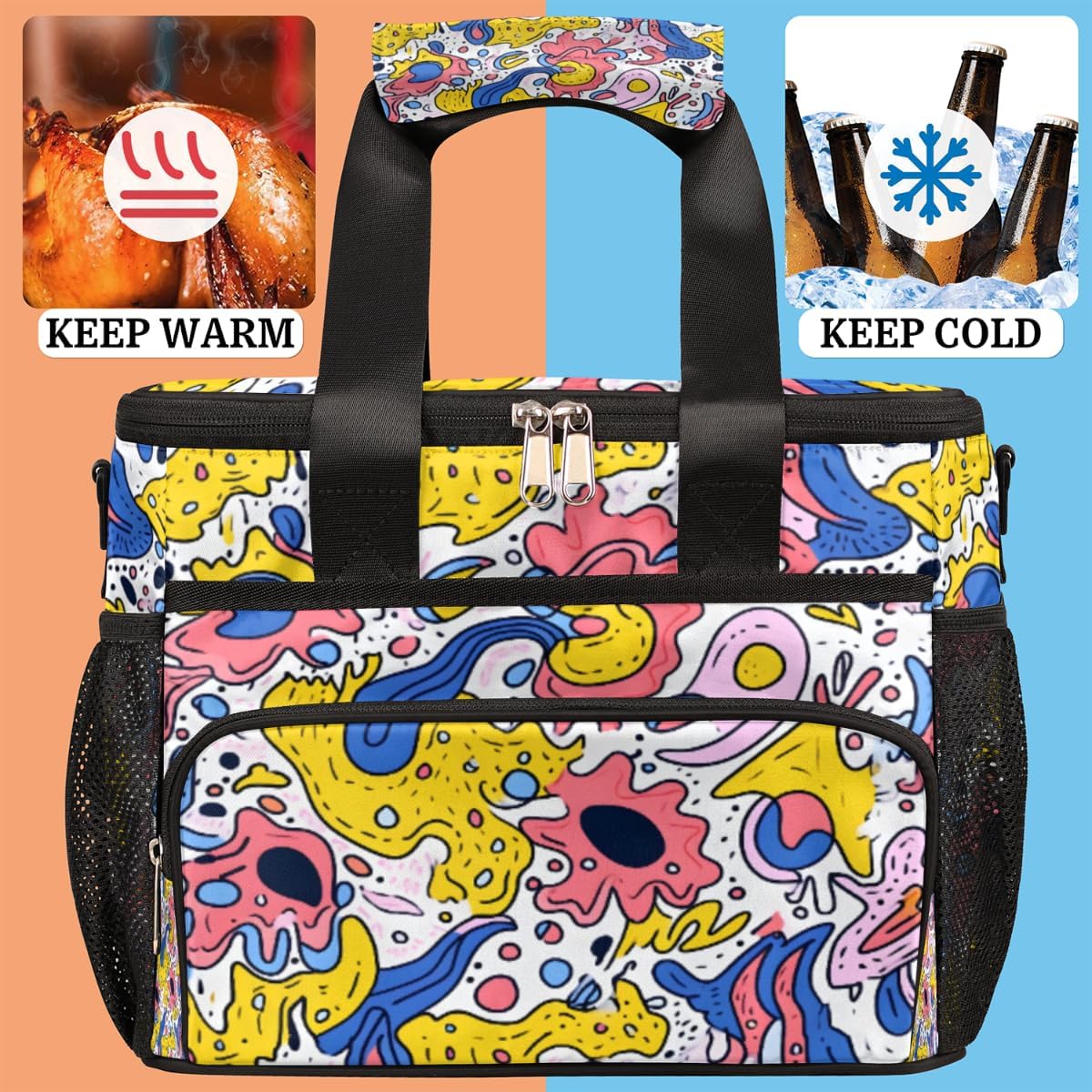 Abstract Insulated Picnic Backpack Lunch Box for Women Men Picnic Basket Tote Lunch Bag Picnic Bag Portable Lunch Bags for Picnic, Beach, Work, Trip,Office, Camp Colorful Texture