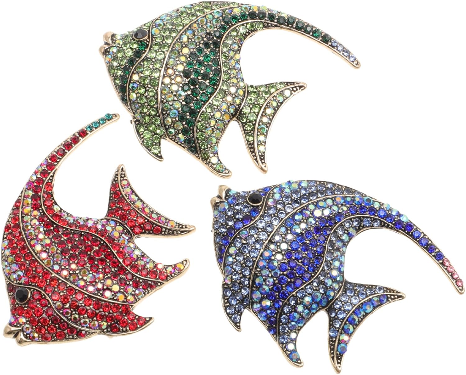 Abaodam 3pcs Diamond Tropical Fish Brooch Pin Women Men, Fish Rhinestone Lapel Pins, Creative Miniature Fishy Jewelry Badge Accessories for Bags Jackets Sweaters Unique Gifts for Tropical Party