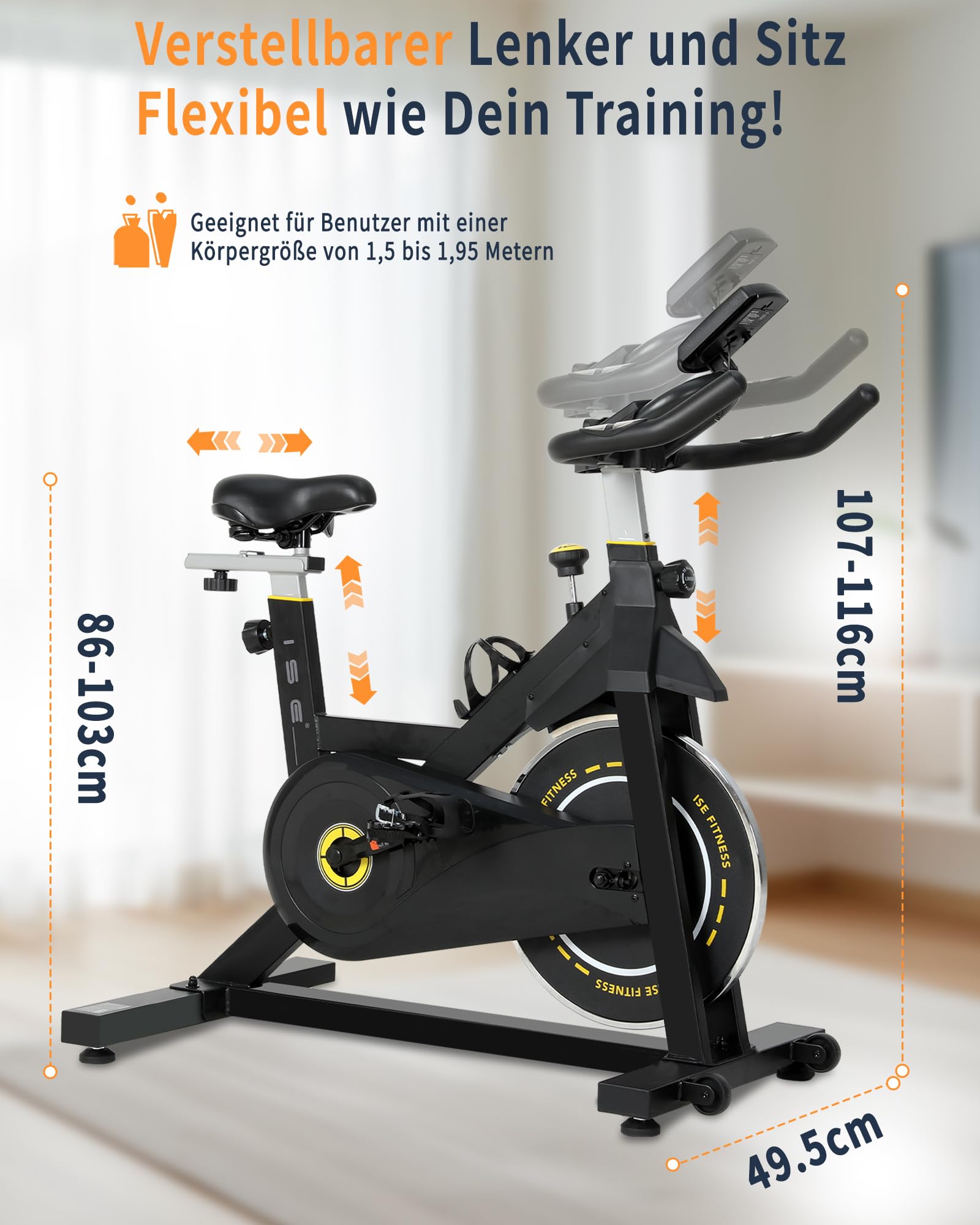 ISE Heimtrainer Fahrrad mit LCD Display & Herzfrequenzmonitor für Zuhause, Ergometer Fahrrad Indoor Bike Fitnessbike Heimtrainer mit Halterung und Einstellbarer Widerstand
