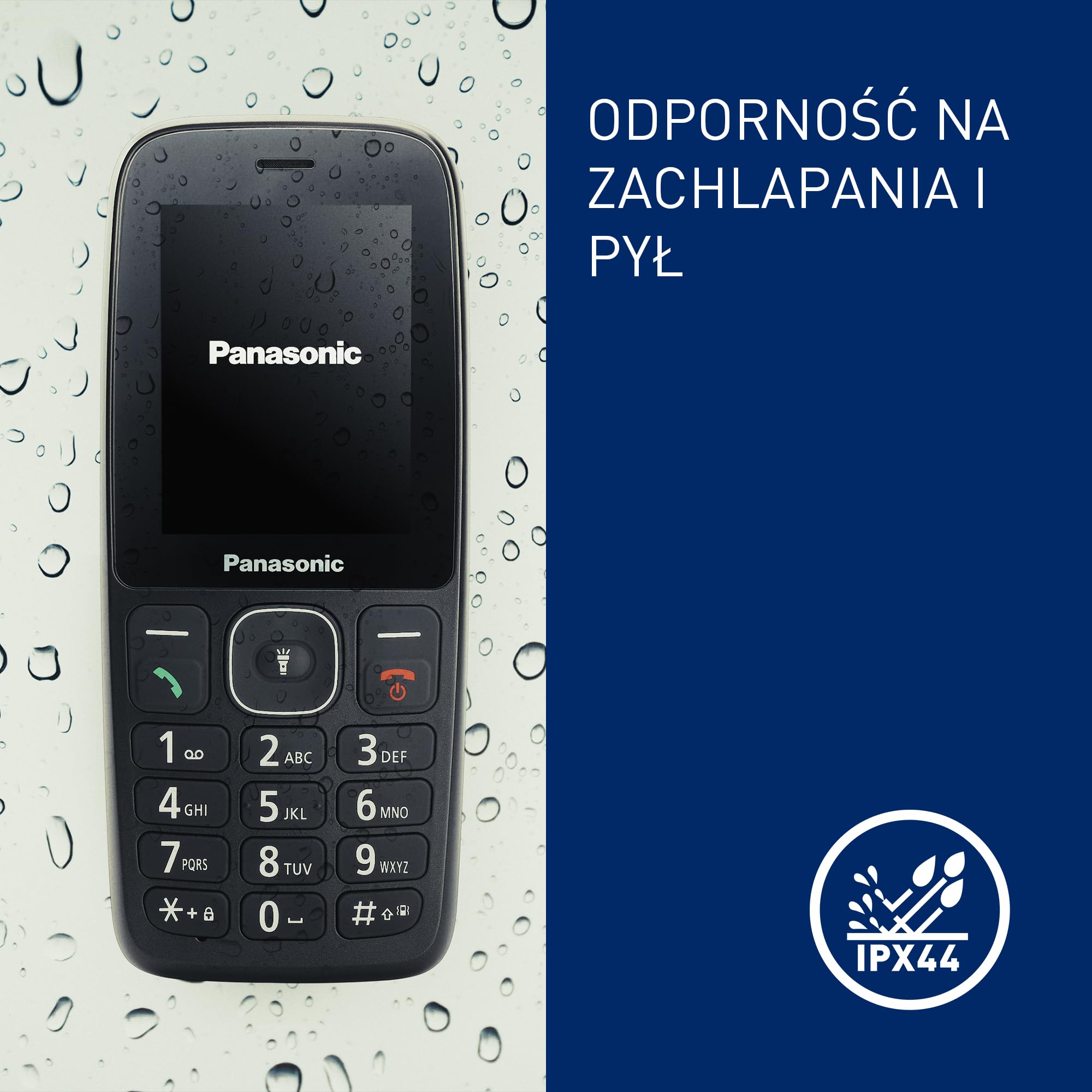 Panasonic KX-TF400EXB Łatwy w Użyciu Klasyczny Telefon 4 G VoLTE, 280 Godzin Czuwania, Ładowanie USB-C, Wyświetlacz 2,4 Cala, Bluetooth, Latarka LED, Aparat, Wodoodporność IP44, Czarny