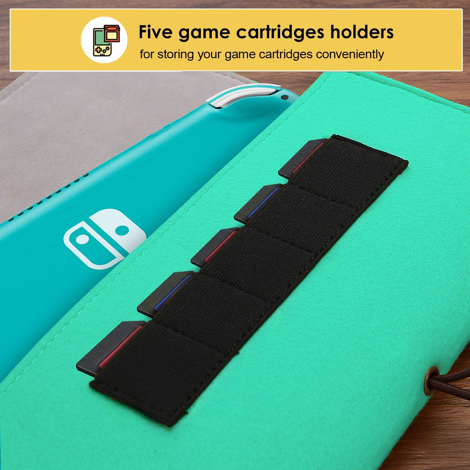 ProCase Carrying Case for Nintendo Switch Lite, Portable Travel Carrying Bag Ultra Slim Professional Protective Felt Pouch for Nintendo Switch Lite 2019 with 5 Game Cartridges Holders -Turquoise
