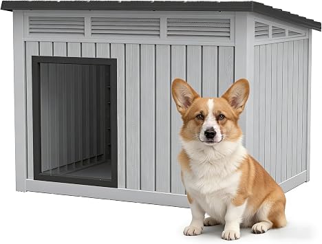 Bifanuo Outdoor Indoor Dog House for Small to Medium Dogs - Waterproof Design, Detachable Roof & Easy Assembly and Cleanup Classic Grey, 32.1" L 25.1" W 24" H