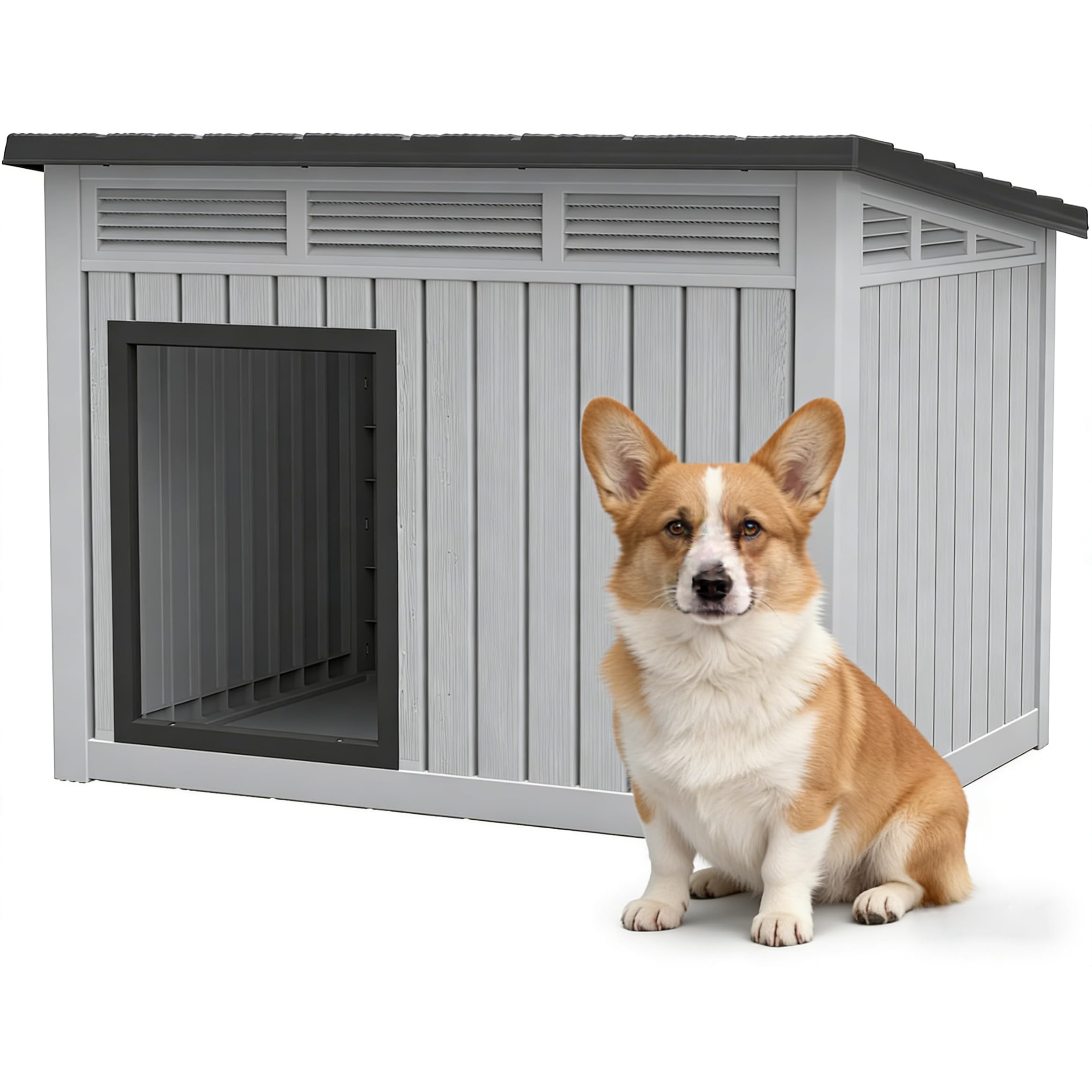 Bifanuo Niche d'extérieur pour chiens de taille moyenne et petite – Toit amovible résistant aux intempéries, facile à assembler, facile à nettoyer, idéale pour les chiens de taille moyenne (gris