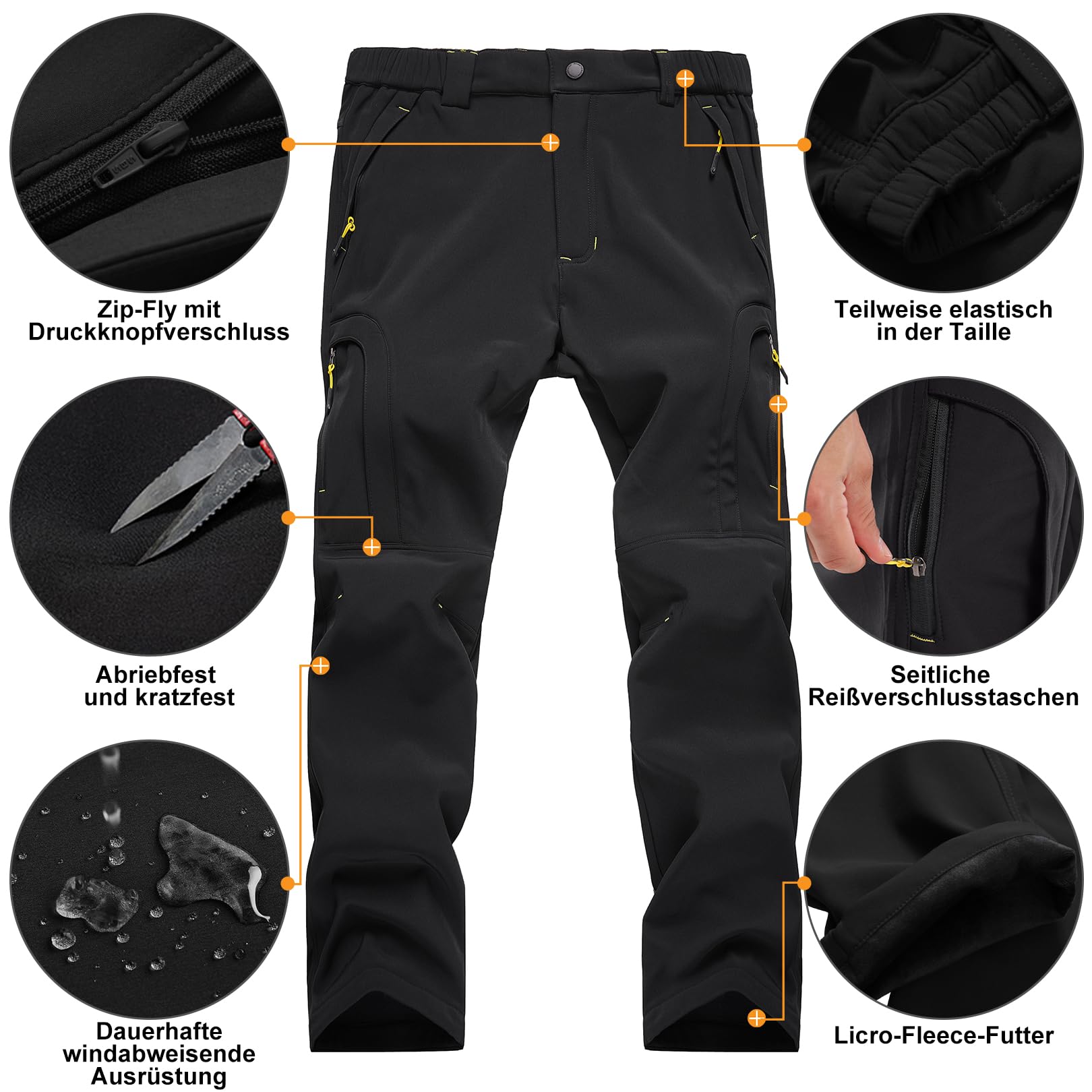 yeyity Pantaloni softshell da uomo, foderati, impermeabili, da trekking, da sci, da snowboard, antivento, termici, da neve