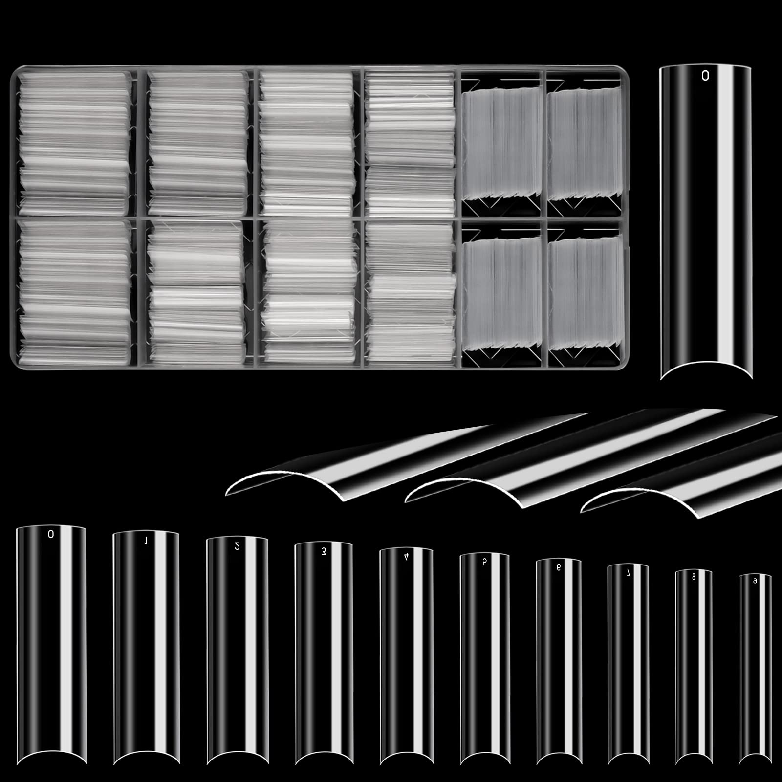 JUSTOTRY 700 Pcs No C Curve Clear Nail Tips No Glue, Extra Long Square Nails Tip Set, XXL Full Cover Fake Nails Tips for Women,Acrylic Straight False Nail Tip for Nails Art and DIY French Nail Designs