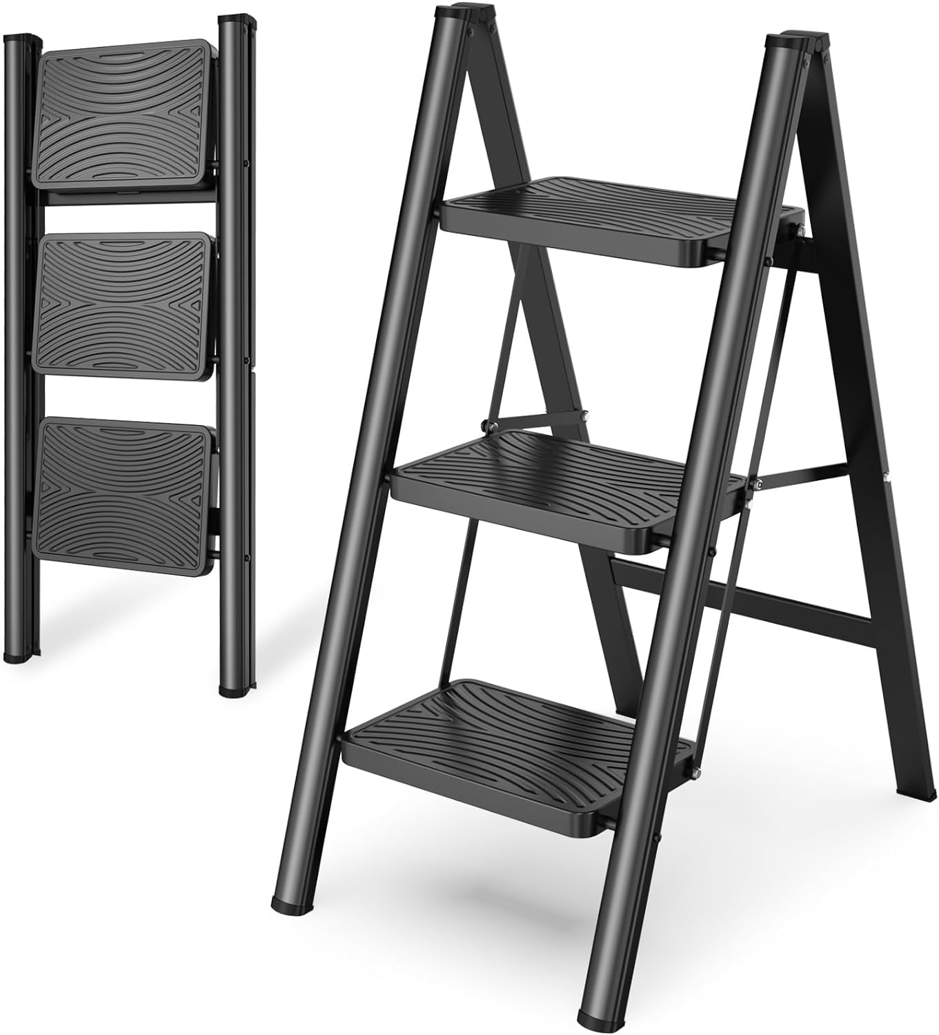 PROSFIA 3 Step Folding Ladder Lightweight Aluminium Step Stools for Adults, Portable Stepladder Non-Slip Step Stool for Household Office Home Kitchen, Holds up to 150KG