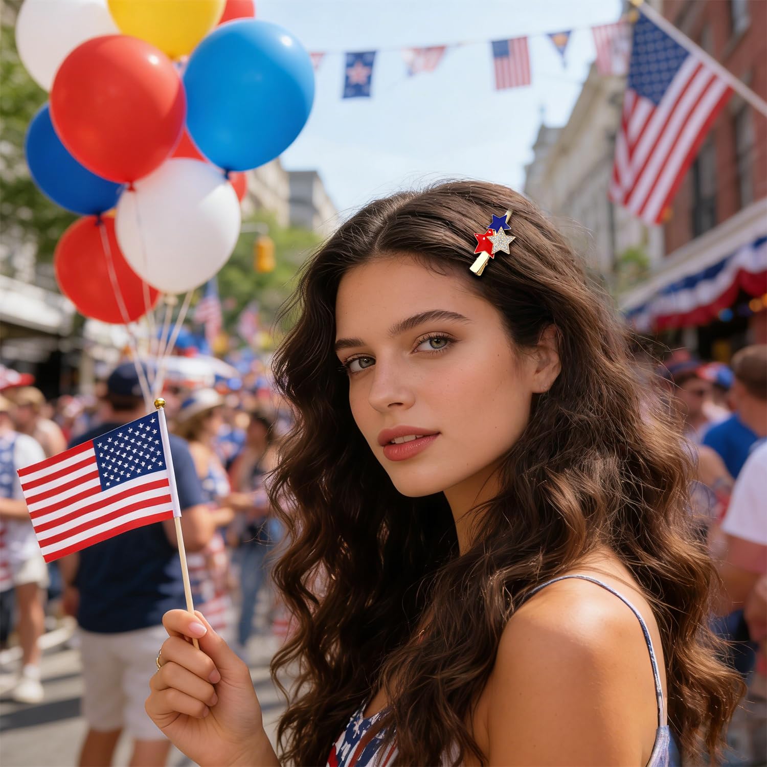 American Flag Rhinestone Barrette Made in France  $35 Amazon.com : HZEYN 4PCS American Flag Hair Clips Enamel  main image 4