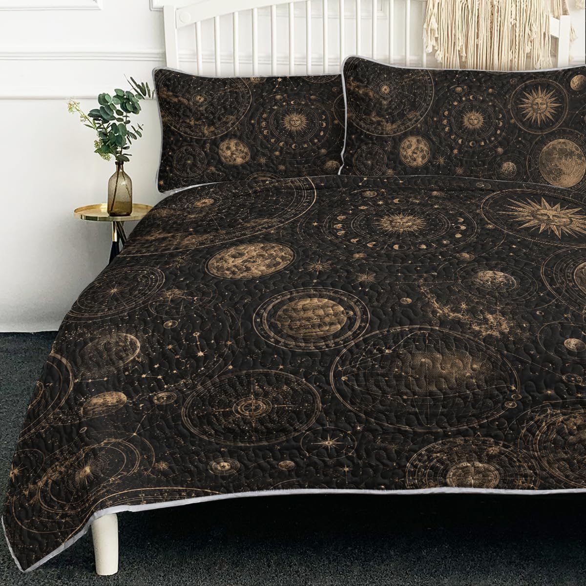BlessLiving Celestial Quilt Set,Lightweight Microfiber Bedspread Full/Queen