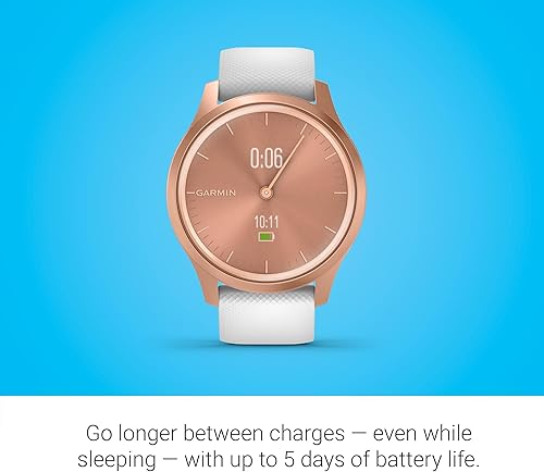 Miniatura 3 de Garmin Vivomove Style, híbrido reloj inteligente con manos reales y pantallas táctiles de color oculto, oro rosa con banda de silicona blanca