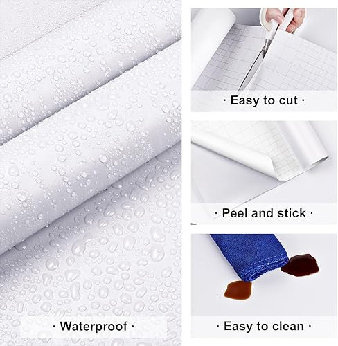 Miniatura 6 de Papel tapiz blanco para despegar y pegar, papel adhesivo blanco para dormitorio, cocina, autoadhesivo, impermeable, extraíble, encimera, armarios,