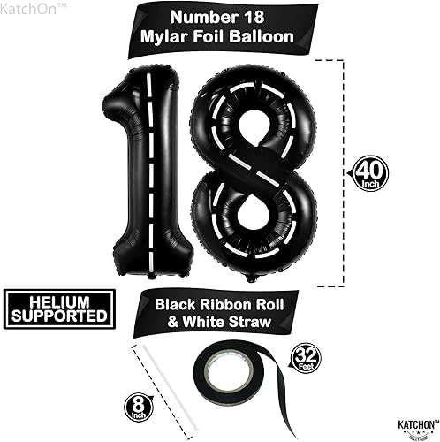 Miniatura 4 de KatchOn, Globo gigante del número 18 de 40 pulgadas, globo negro de cumpleaños de 18 años, decoraciones de cumpleaños de 18 años, globo de 18 años