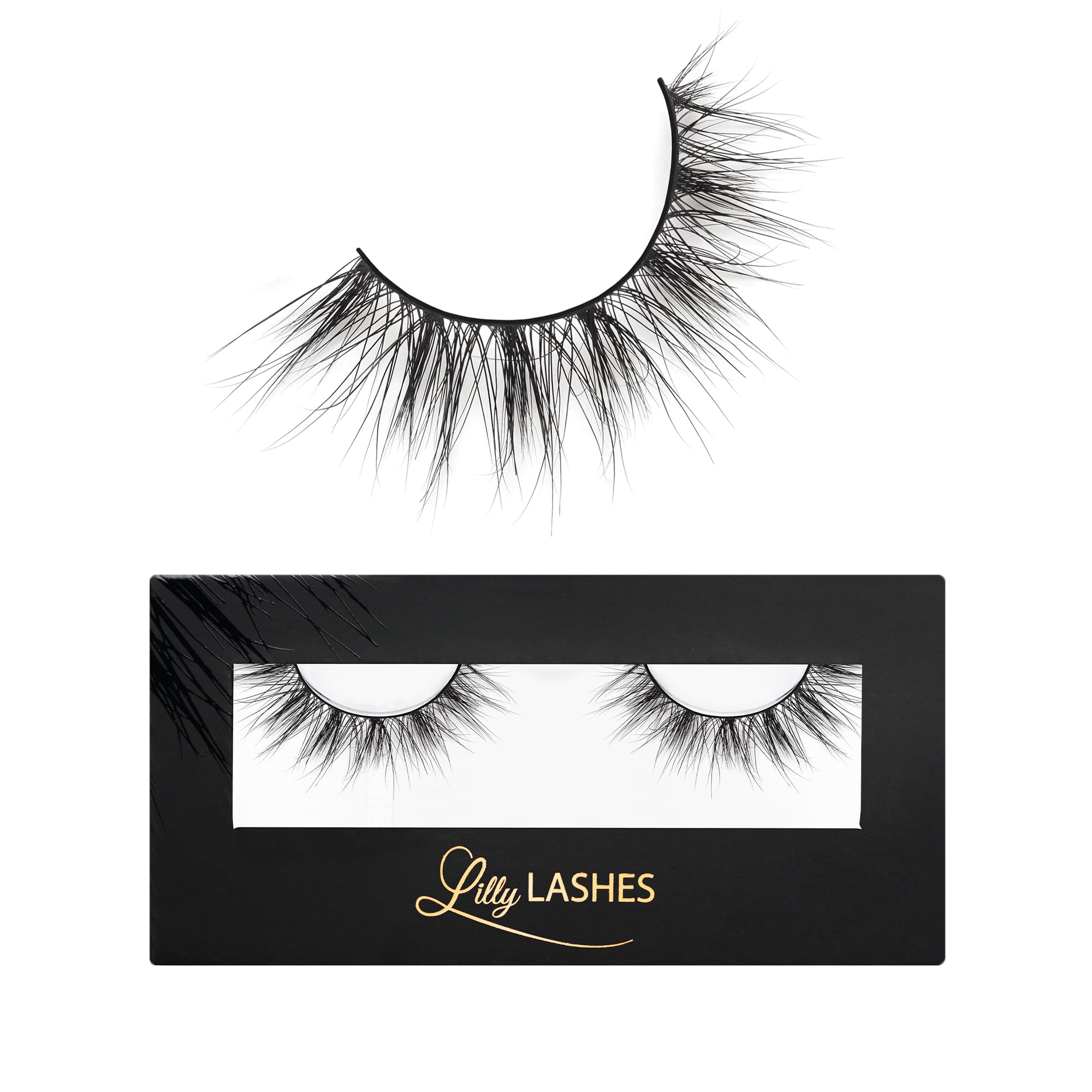 Lilly Lashes Paris 3D Mink Lashes - False Eyelashes Natural Look - Mink Eyelashes for Wispy Lashes Natural Look - Reusable Fake Eyelashes up to 25 Wears - Fluffy Eyelashes for Wispy Eyelashes