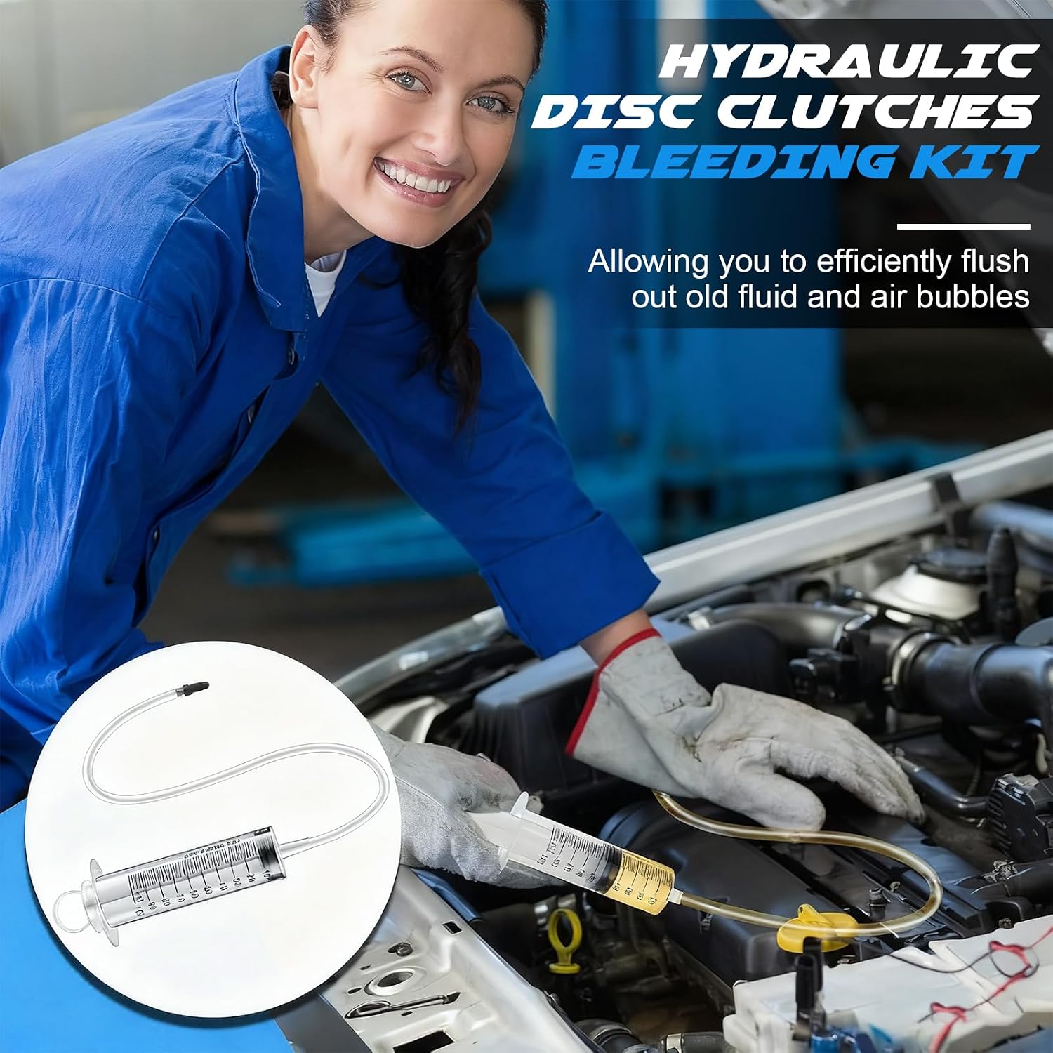 Brake Bleed Kit Hydraulic Disc Clutches Bleeding Kit Includes 100ml Syringe 50cm Hose and One Way Check Valve Tube Bleeding Tool for Motorcycle Cars Brake System Repair Maintenance