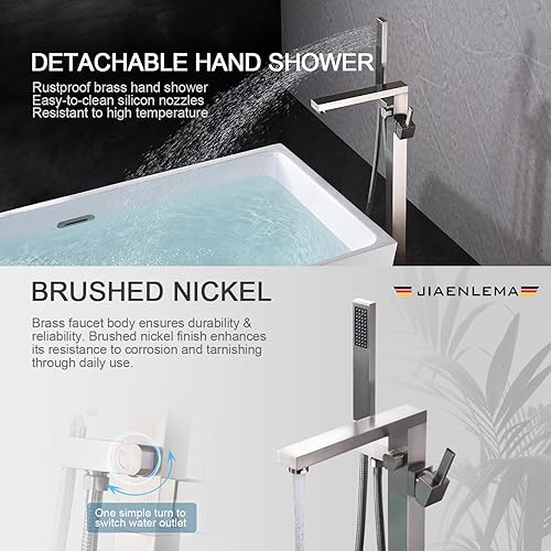 Miniatura 3 de Grifo de bañera independiente de montaje en cascada con grifo de bañera independiente dorado cepillado de una sola manija grifo de bañera de latón