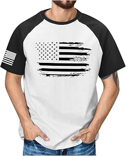 Patriotic Tee Shirt Mens Short Sleeve Tee Shirt Ruched Crew-Neck Independence Day Fit Polyester Hiking Long Stretchy Ethnic T-Shirt Men