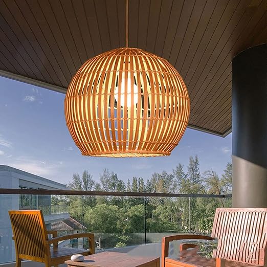 CSSYKV E27 Bamboe Kunst Kroonluchter retro Rustieke Bamboe Kroonluchter Eetkamer LED-plafondverlichting Hanglampen Japanse Ronde Lantaarn Balkon Restaurant Club Rotan Lampen