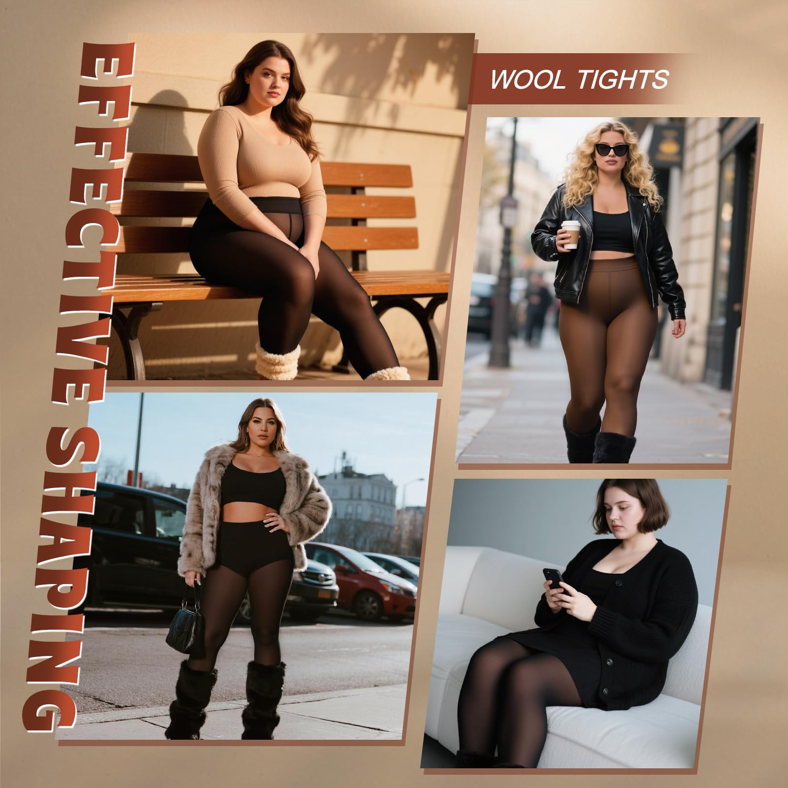 HONGTEYA 2 Packs Plus Size Fleece Lined Tights Women Moda Donna