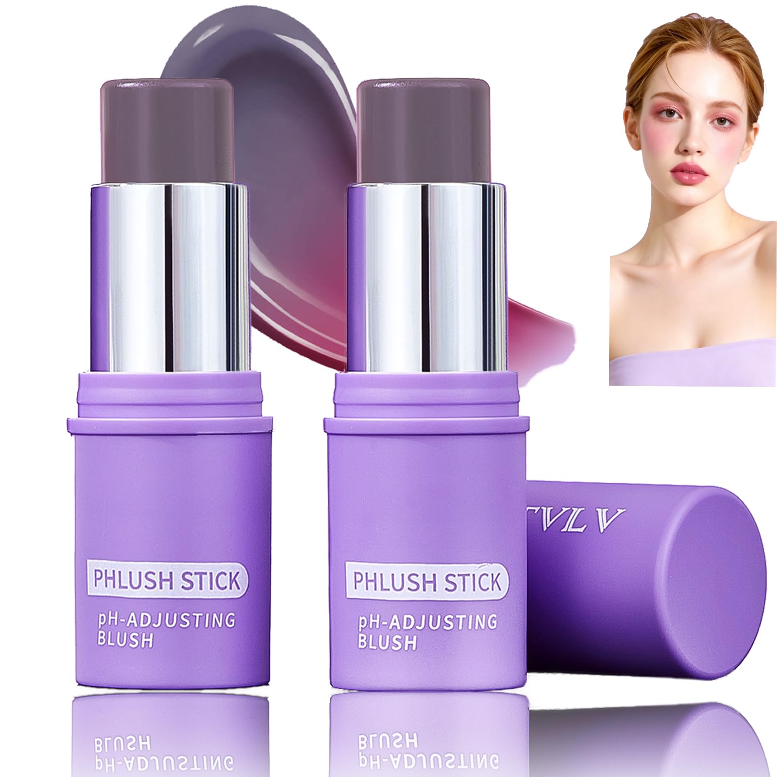2PCS Cream Blush Stick pH-Activated, Multi-Use Stick for Cheeks, Lips Eyes