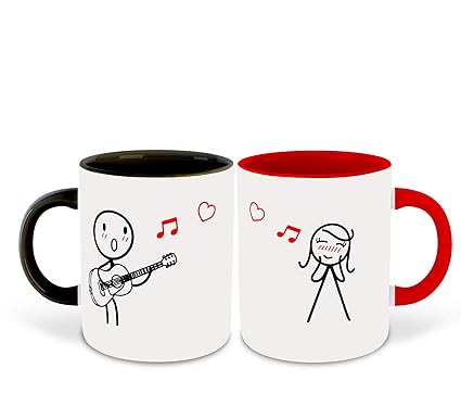 DecorVecor | Love | Anniversary | Birthday | Couple | Black & Red Inner Colour Set of 2 Coffee Mug- Gift for Boyfriend, Gift for Girlfriend, Best Gift, Gifts, (Design 16)