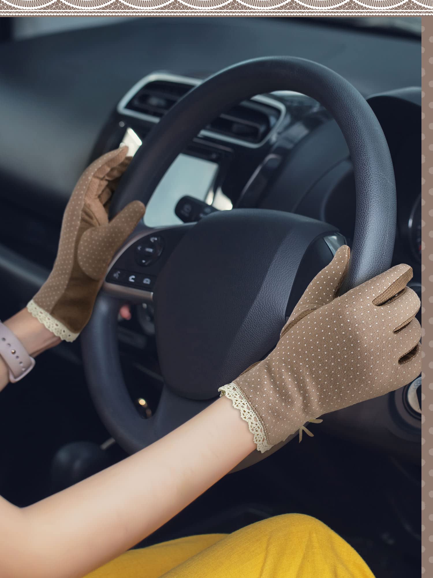 Geyoga 2 Paires de Gants de Conduite Anti-UV d'Été en Coton Fin - Protection Solaire Respirante pour Femme, Cyclisme, Randonnée - Café, Noir