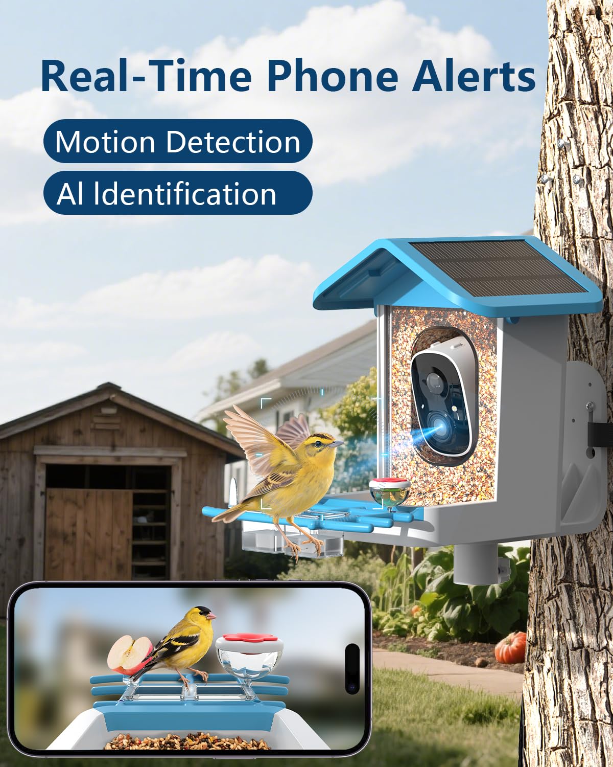 Bird Feeder FEELNEEDY Comedero Inteligente Para Pájaros Con Cámara, Cámara  De Observación De Aves HD 2K Con Energía Solar, Zoom 3X Y Vista De 173°,  Identificación AI, Alertas De Movimiento, Impermeable IP65, image size:1200x1500