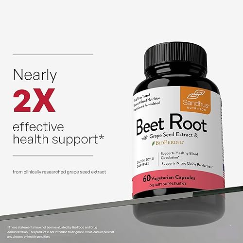 Miniatura 3 de Cápsulas de polvo de remolacha Sandhu's con Bioperina  Remolacha con pimienta negra y extracto de semilla de uva  60 cápsulas, suministro para 30