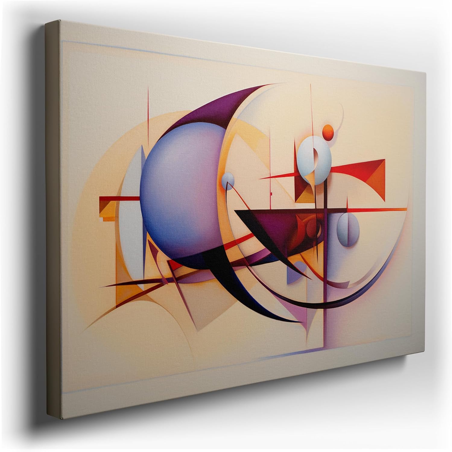 Canvas for Living Room. Geometric Symphony: Exploring a Vivid Abstract Canvas of Circles and Lines, 27 x 18 inch Canvas Wall Art - Ready to Hang
