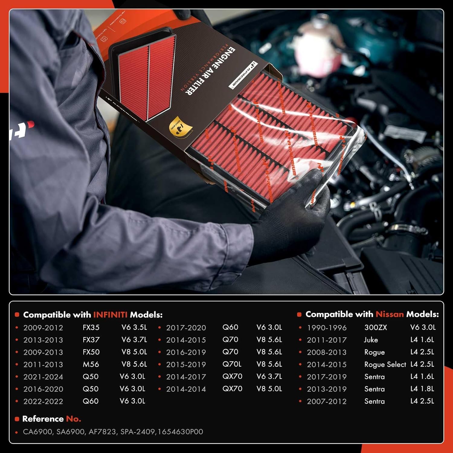 A-Premium 2-PC Pre-oiled Engine Air Filter Compatible with Nissan Rogue 08-13, Sentra 07-19, Juke 11-17, Rogue Select & Infiniti Q50, Q60, QX70, Q70, Q70L, FX35, FX37, FX50, M56