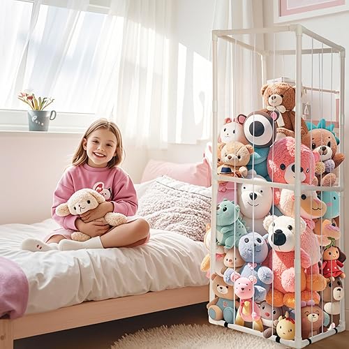 Miniatura 8 de Almacenamiento de Zoológico de Animales de Peluche - Organizador Alto de Juguetes de Material PVC con Cordones Elásticos y Estante, Casa de Juegos