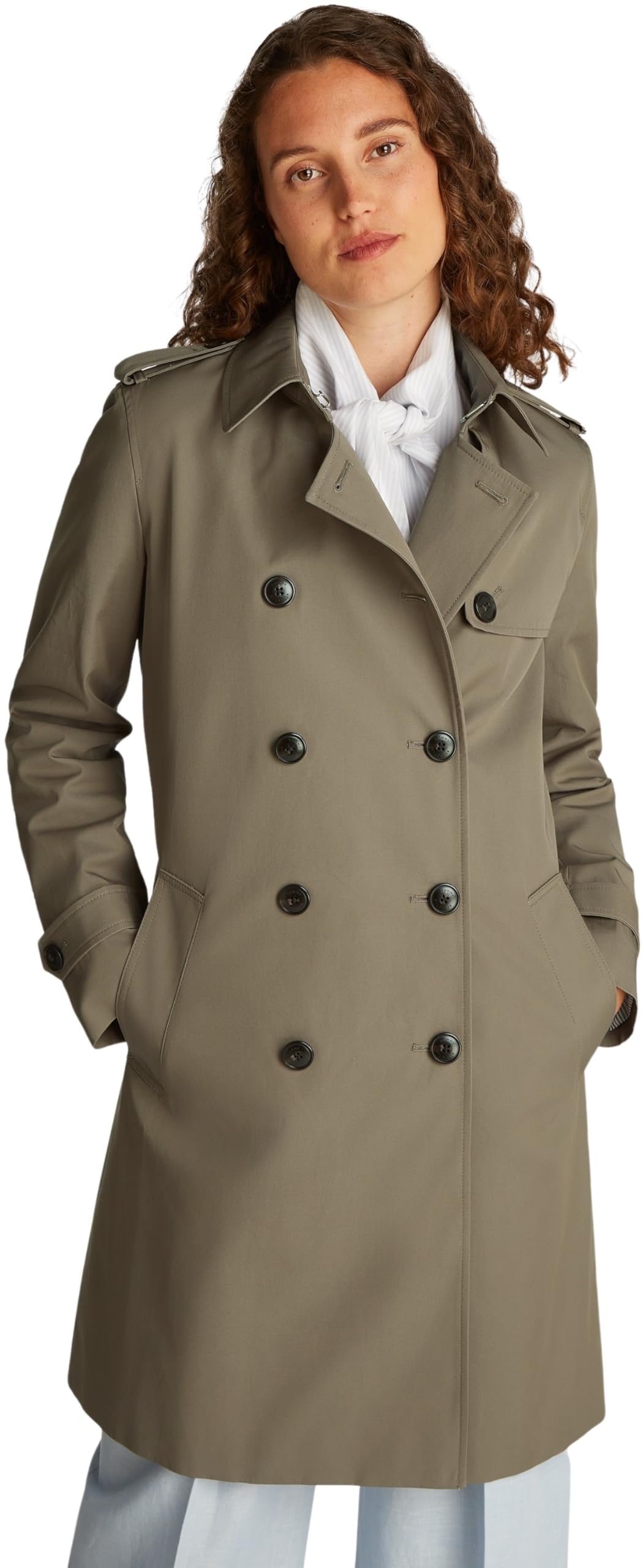 Tommy Hilfiger Damen Trenchcoat Cotton Slim Fit Kurz