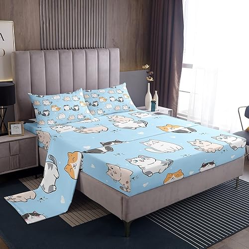 Juego de sábanas para niños con lindo diseño de gato, hojas de cama con huella de pata de gatito kawaii, juego de ropa de cama para niños con diseño