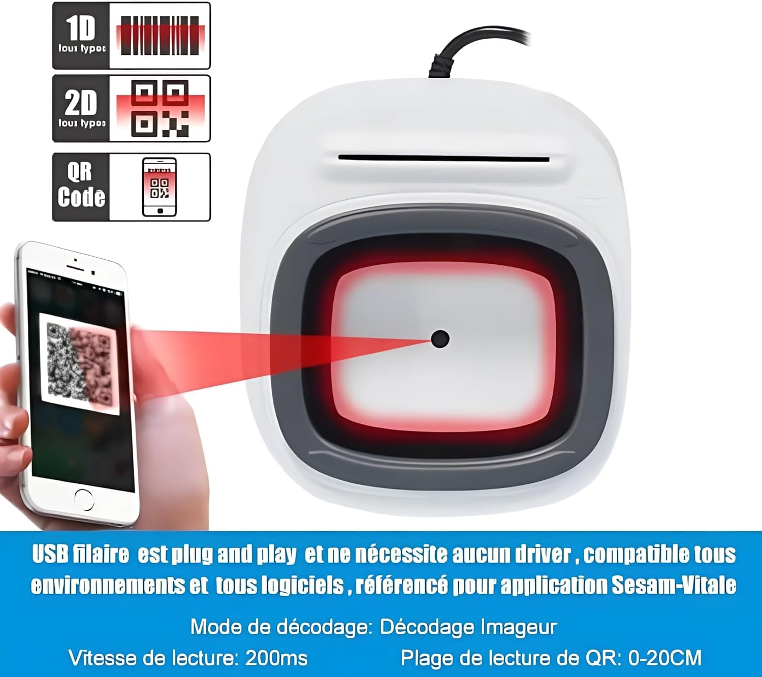 Lettore di schede Vitale DC300, 3 in 1: QR Code - NFC - Scheda singola - Plug and Play, nessun driver da installare