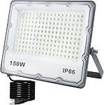 150W LED Lumière de déluge, lumières de sécurité 6500K 15000LM Illumination, IP66 Projets d'éclairage blanc extérieur étanches pour terrain de bille, parking, chemin de fer, triage, cabine (1 Boîte)