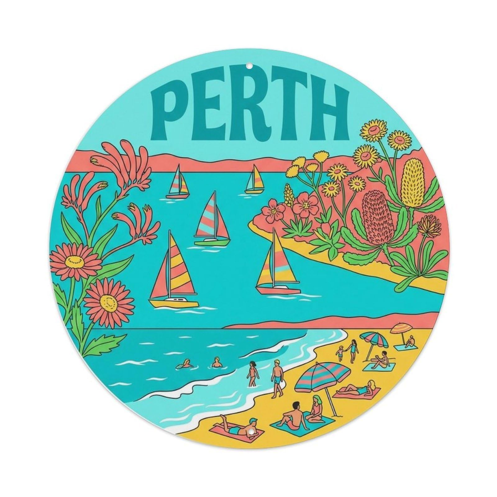 Olyhtr 8X8inch Classic Style Australia Travel Retro Perth City Coast Outback Metal Tin Sign