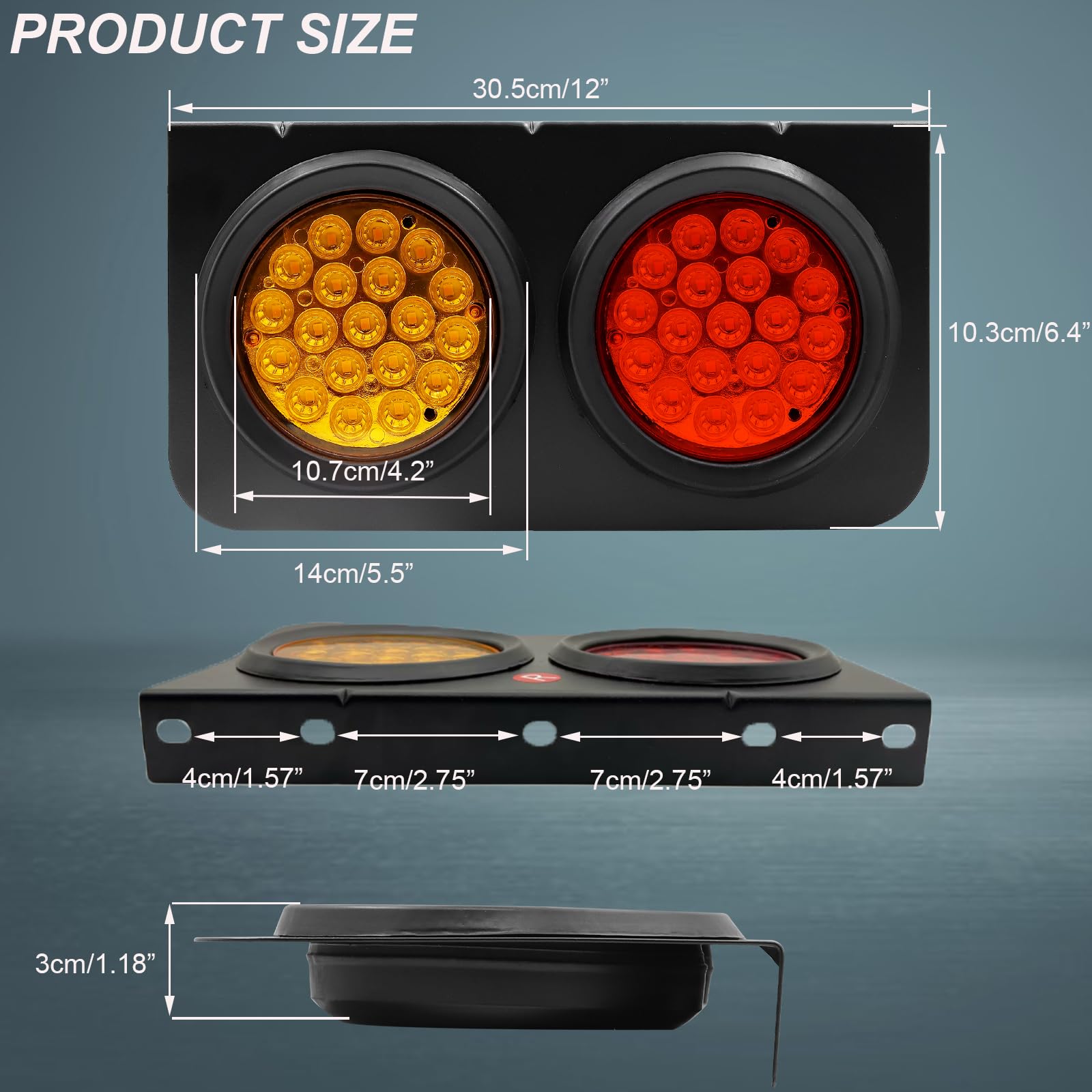 2 Feux Arrière LED Ronds Pour Remorque - 12V/24V, Indicateur Ambre, étanches, Avec Lunette Chromée