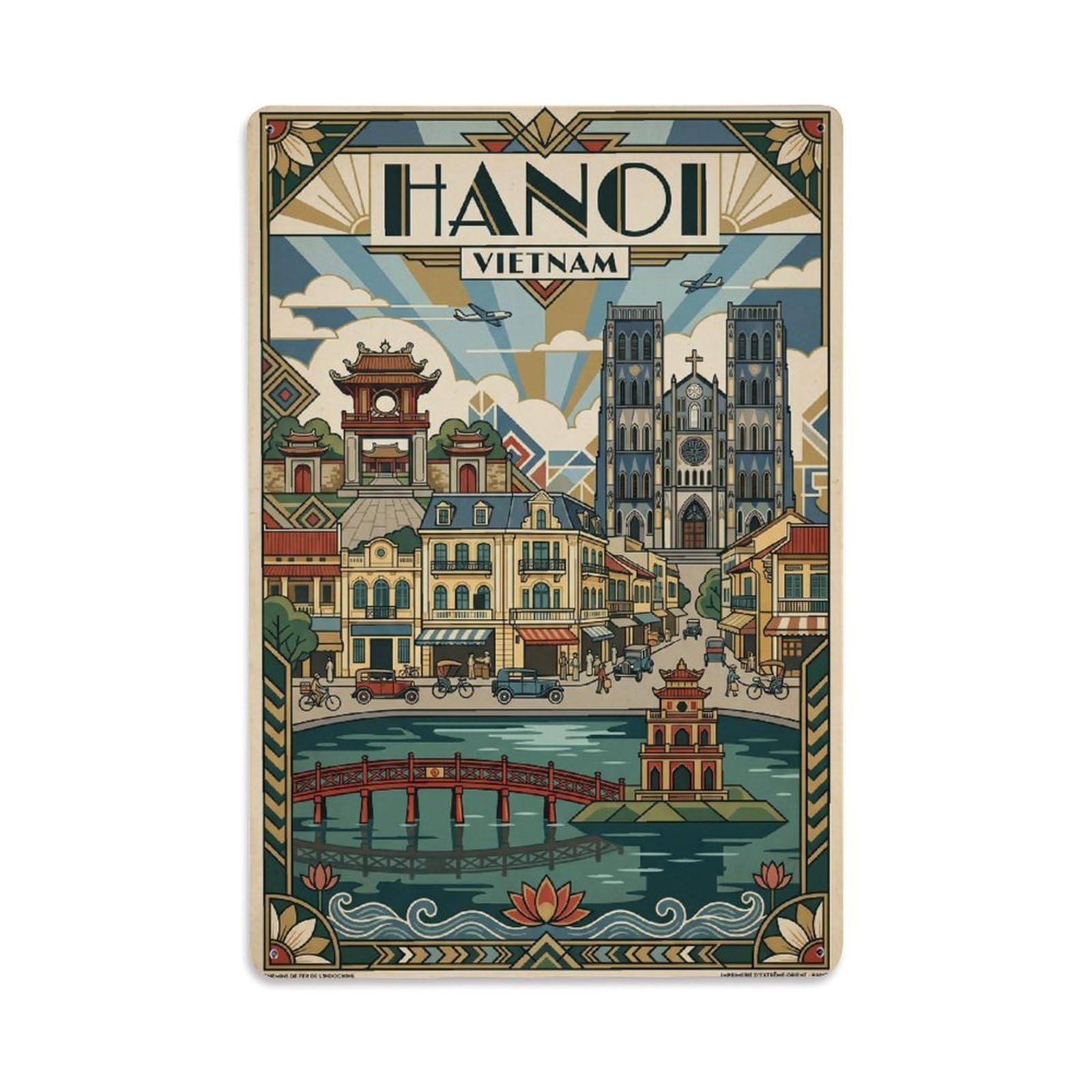 Metal Tin Sign Vintage Travel Vietnam Hanoi