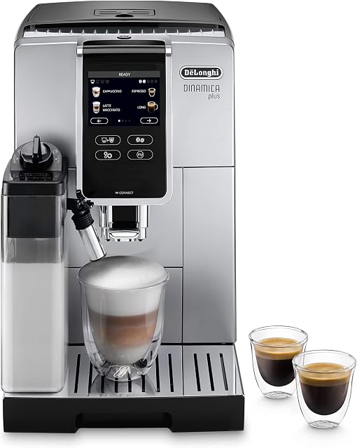 De'Longhi Dinamica Plus Perfetto ECAM370.85.SB, Coffee Bean Machine, Espresso Coffee Maker with LatteCrema System for Automatic Cappuccino, Dedicated App, Touch Display, Silver/Black