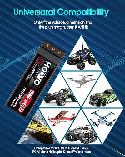 Miniatura 7 de HOOVO Batería Lipo 7600mAh 2S 7.4V 120C RC Estuche rígido de 0.157 in Bullet con enchufe T para RC Drag Car RC Truck Boat DJI Heli Airplane RC