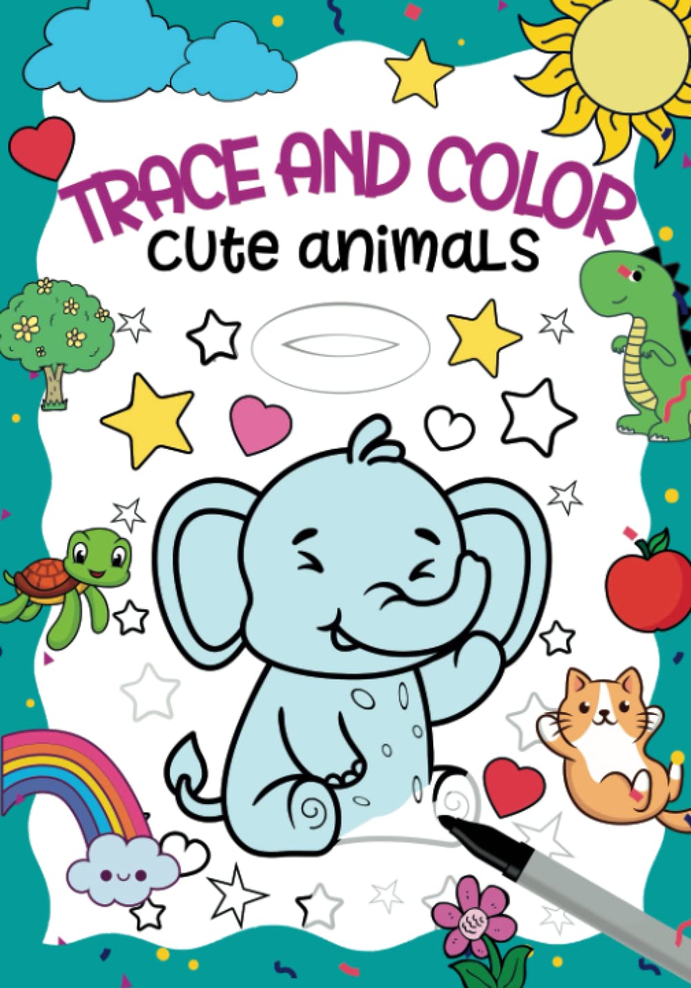 Trace and Color Cute Animals: Simple Animal Tracing Book For Kids