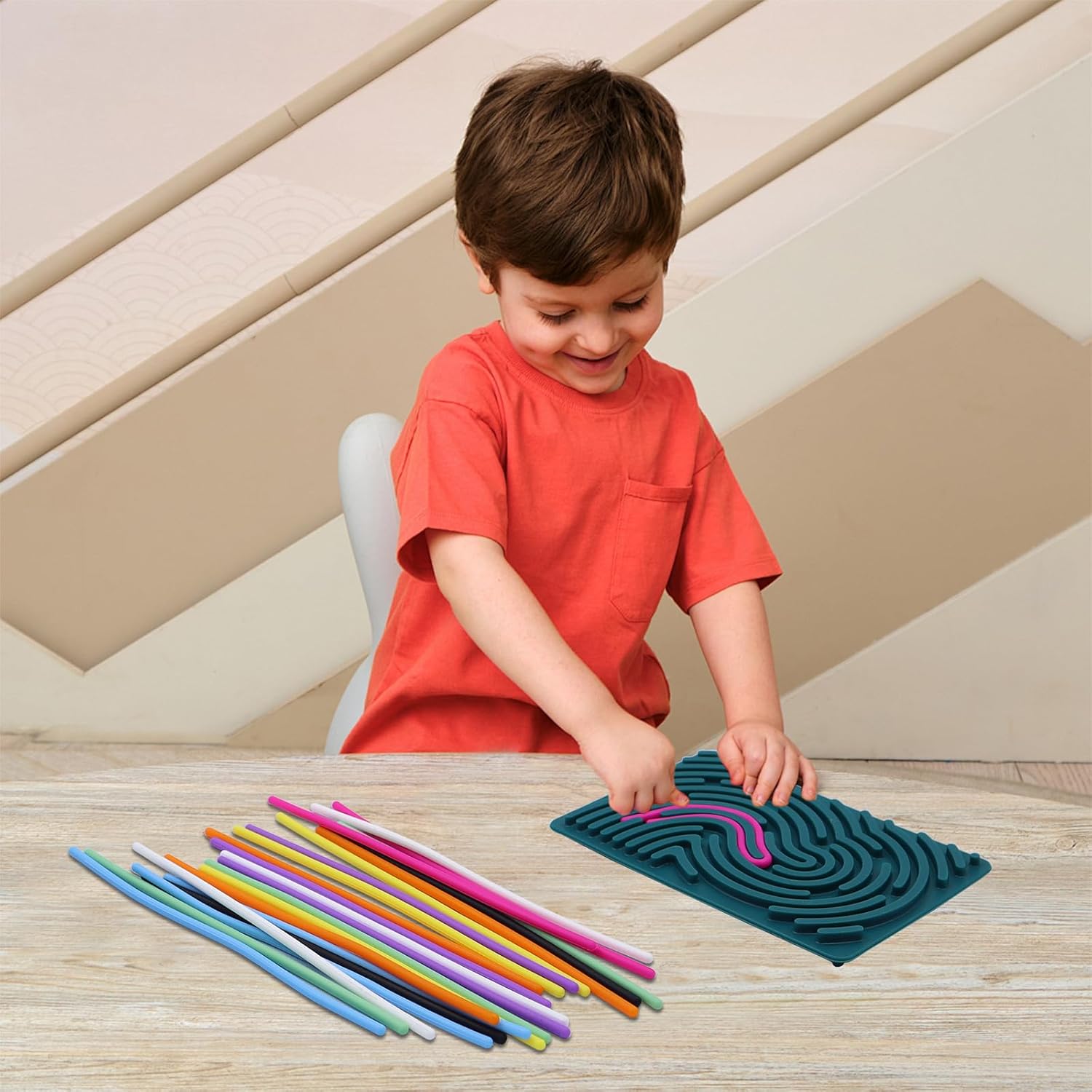 Sensory Activity Board, Silicone, Sensory Activity Board, Montessori Toy, Double-Sided Activity Board with 24 Strings & Travel Bag, Soothing, ADHD, Autism Toy for Children, Dark Green