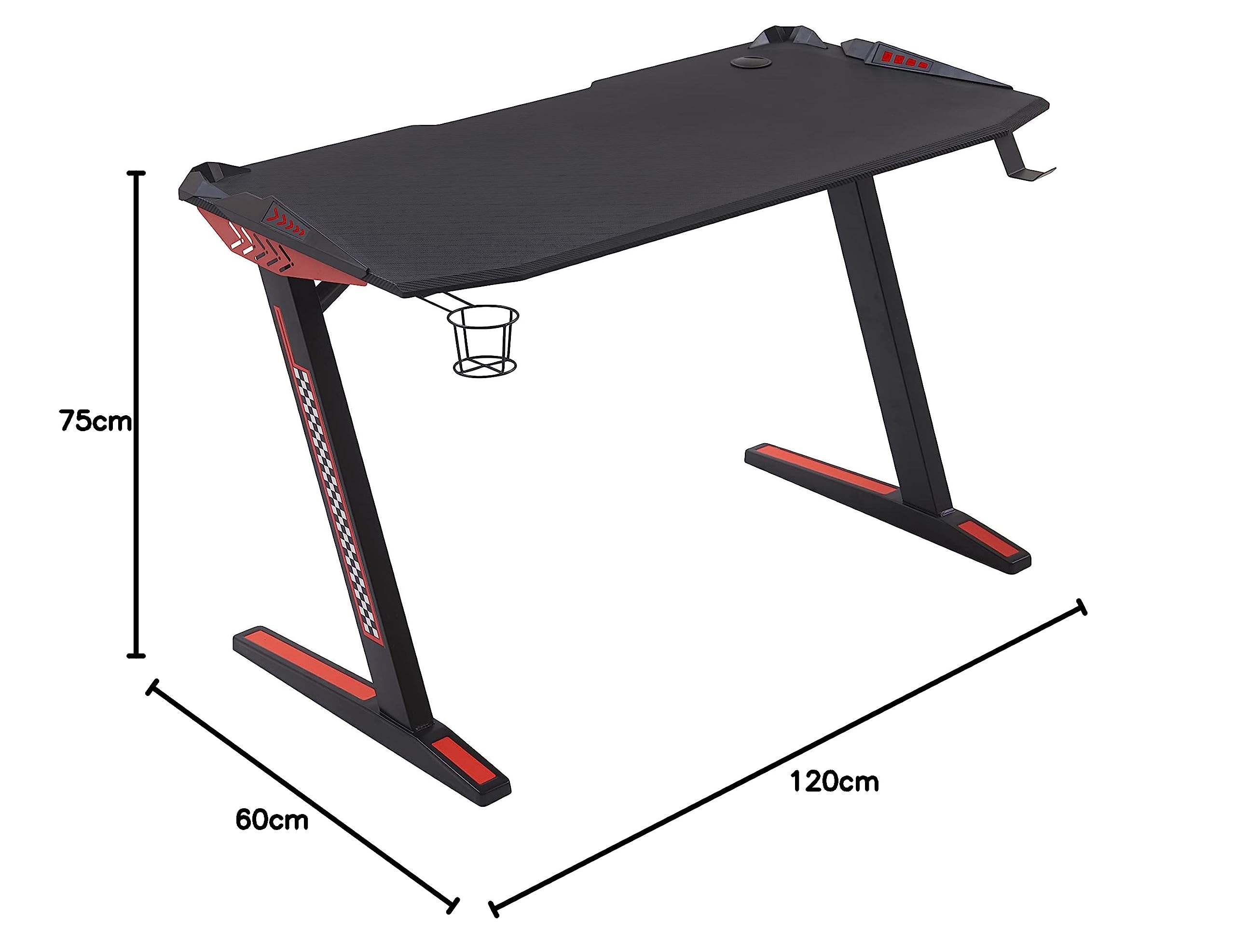 YULUKIA100020 PC-Computer-Gaming-Schreibtisch, mit Getränkehalter, Kopfhörerhaken und RGB LED, 120*60*75cm